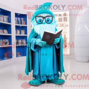 Cyan Wizard mascot costume...