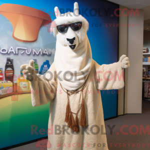 Crème lama-mascottekostuum...