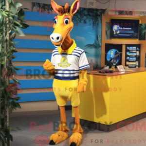 Yellow Okapi mascot costume...