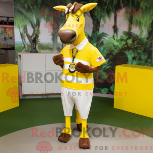 Gul Okapi maskot kostume...