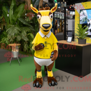 Yellow Okapi mascot costume...