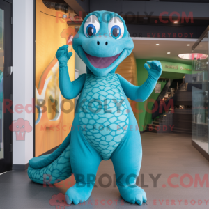 Cyaan Snake-mascottekostuum...
