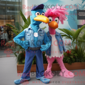 Cyan Flamingo-maskot drakt...