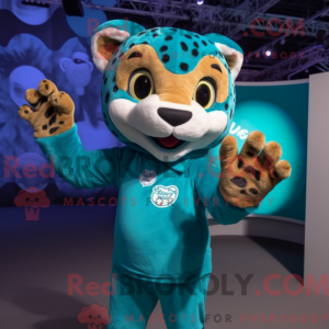 Teal Cheetah maskot kostume...