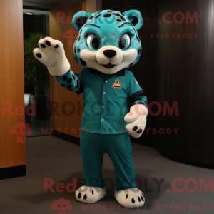 Teal Cheetah mascot costume...