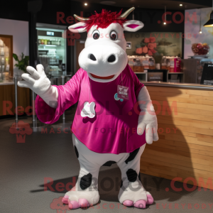 Magenta Holstein Cow mascot...