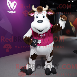 Magenta Holstein Cow mascot...