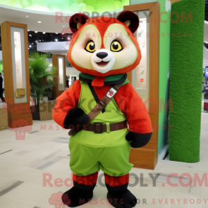 Lime Green Red Panda mascot...