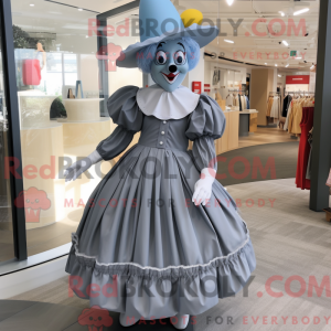 Grå klovnemaskotdraktfigur...