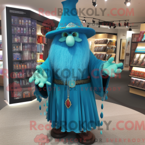 Cyan Wizard maskot kostume...