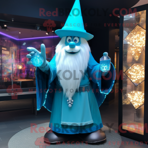 Cyan Wizard mascot costume...