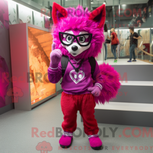 Magenta Wolf mascot costume...