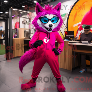 Magenta Wolf mascot costume...