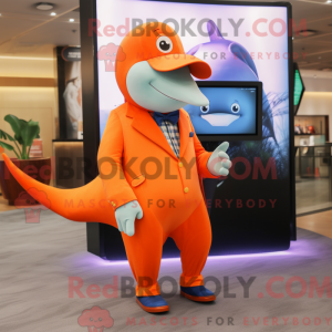 Orange Whale maskot drakt...