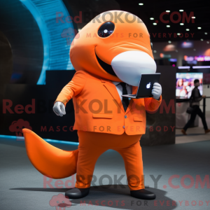 Orange Whale maskot kostume...