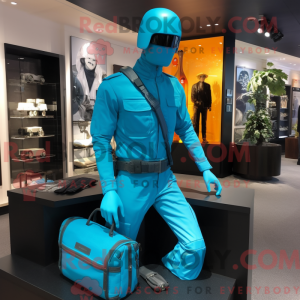 Cyan Gi Joe maskot kostym...