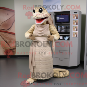 Beige Python maskot kostume...