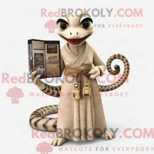 Beige Python maskot kostume...