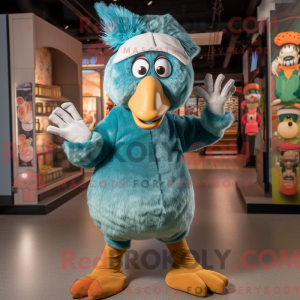 Teal Turkey mascot costume...
