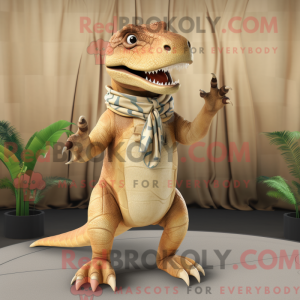 Beige Allosaurus maskot...