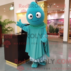 Cyan Spinach mascot costume...