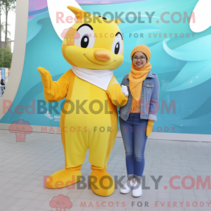 Gold Dolphin mascot costume...