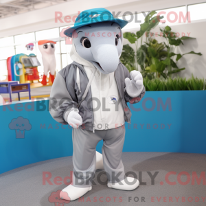 Sølv delfin maskot kostume...