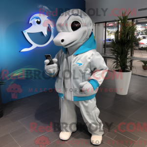 Sølv delfin maskot kostume...