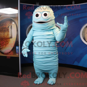 Cyan Mummy mascot costume...