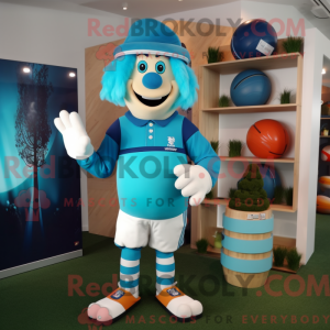 Cyan Stilt Walker mascot...