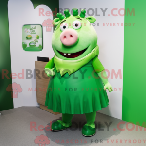 Green Sow mascot costume...