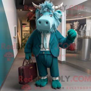 Teal Yak mascot costume...