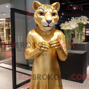 Gold Puma mascot costume...