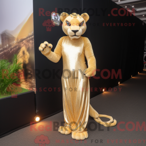Guld Puma maskot kostume...