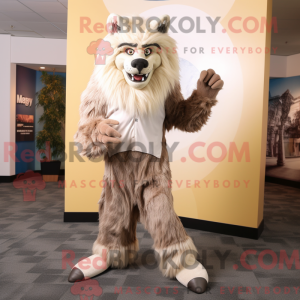 Beige varulv maskot kostume...