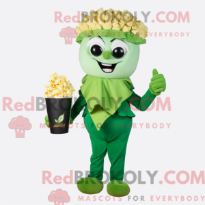 Grön Pop Corn maskot...