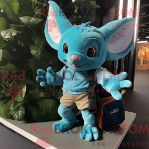 Cyan Bat mascot costume...