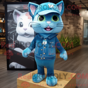 Cyan Cat mascot costume...
