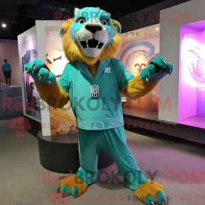 Teal Smilodon mascot...
