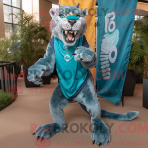 Teal Smilodon mascot...