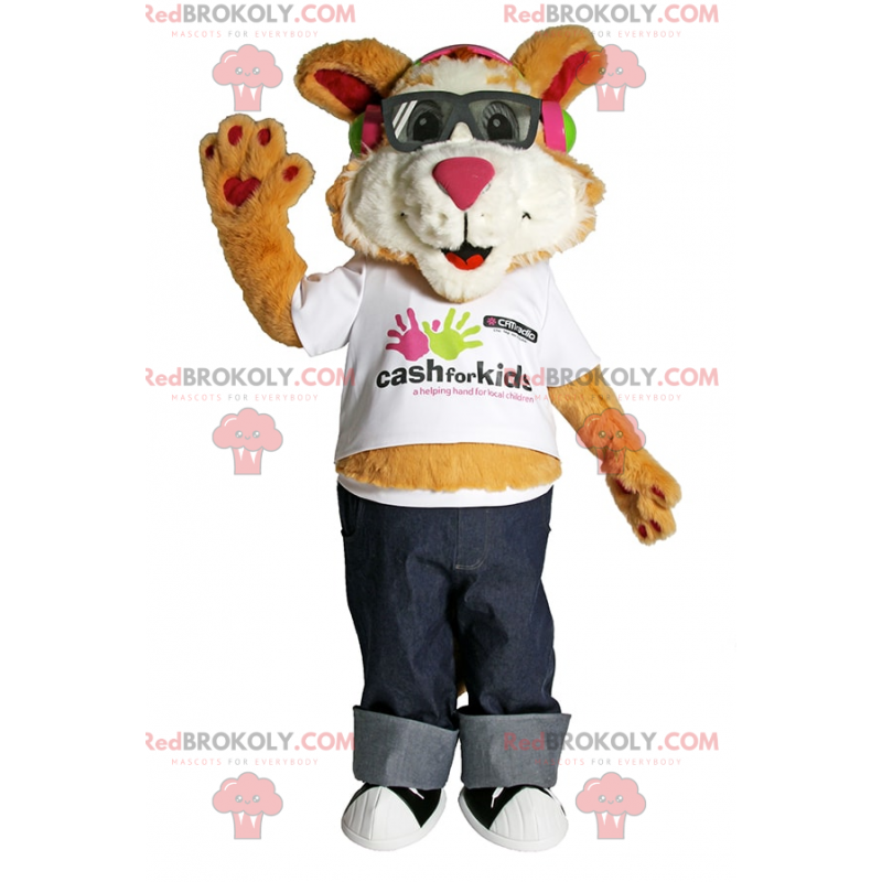 Puppy mascotte met zonnebril en spijkerbroek - Redbrokoly.com