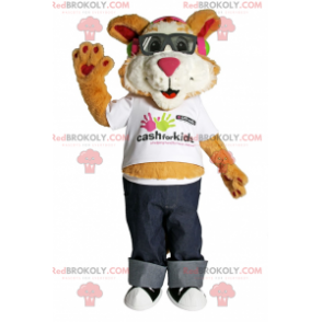 Puppy mascotte met zonnebril en spijkerbroek - Redbrokoly.com