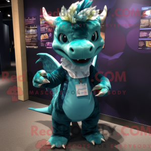 Teal Dragon mascot costume...