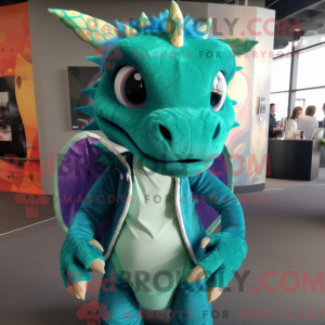 Teal Dragon mascot costume...