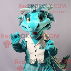 Teal Dragon mascot costume...