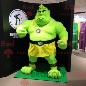 Lime Green Strongman mascot...