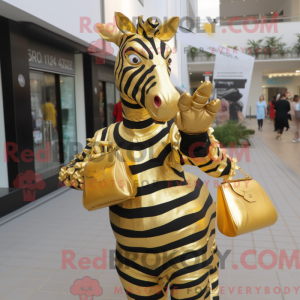 Guld Zebra maskot kostume...