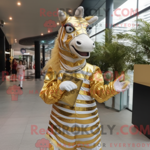 Gold Zebra maskot drakt...