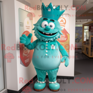 Teal King mascot costume...