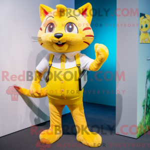 Gul kat maskot kostume...